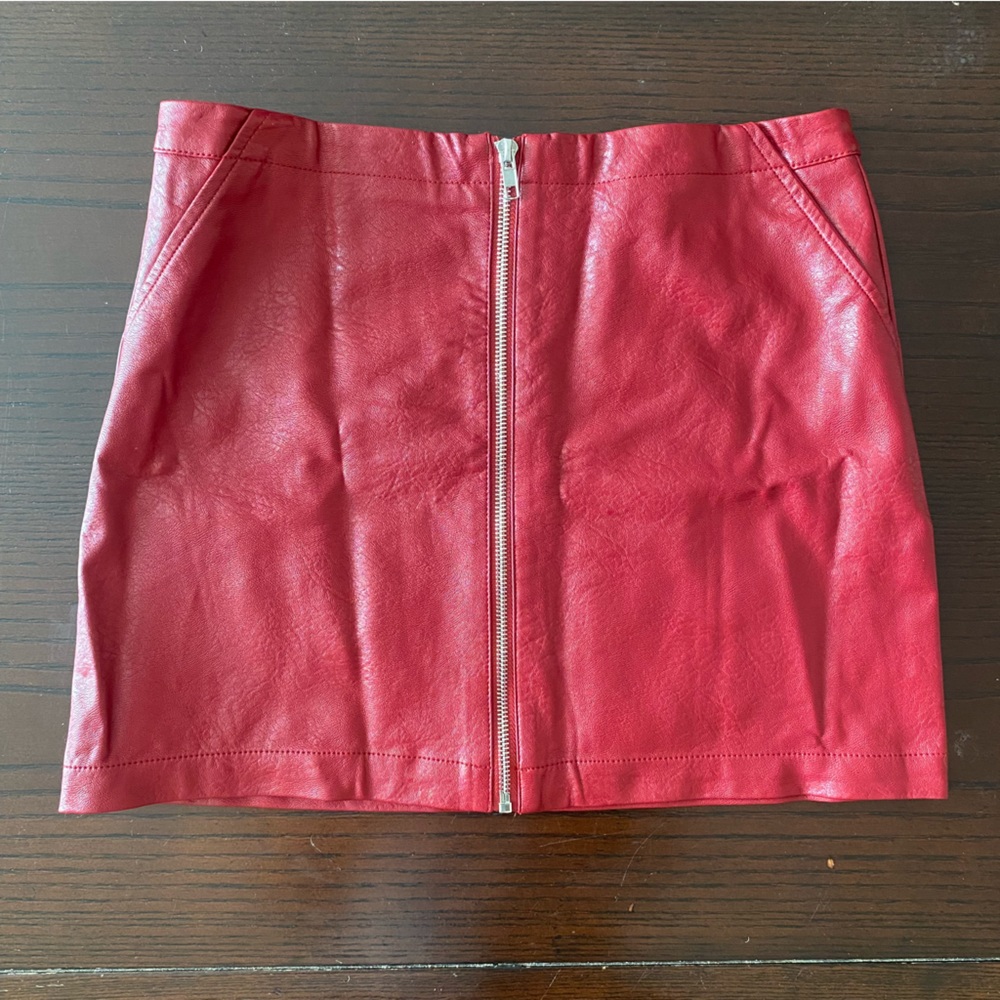 Faux Leather Red Mini Skirt